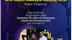 Kadis Dukcapil Fachrul Rozi Mengucapkan Selamat Kepada Bupati Tangerang Drs. Moch Maesyal Rasyid Atas Penghargaan Apresiasi Cita Daerah Dari Kompas TV