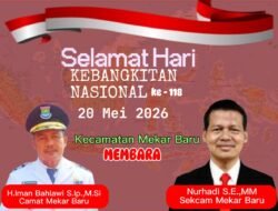 Camat Mekar Baru H.Iman Bahlawi dan Sekcam Nurhadi : Ucapkan Selamat Hari Kebangkitan Nasional ke-118